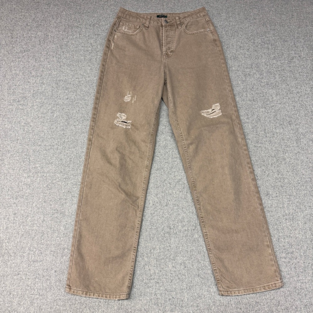 Wild Fable High-Rise Straight Jeans 4 Tan Brown Distressed Ripped Denim Pants